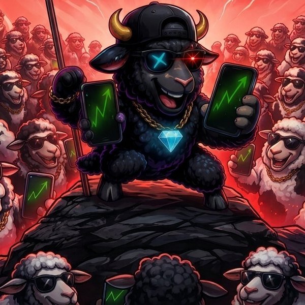 Black Sheep mascot — dark wool, gold horns, sunglasses